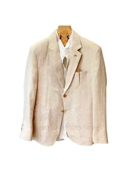 Beige Linen Suit Coat Men's Spring Summer Slim Fit Casual Business Thin Mens Blazer Notch Lapel Jacket Comfortable Breathable