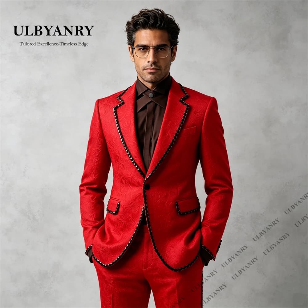ULBYANRY Luxury Crystals Jacquard Suit Set for Men, Two Pieces One Button Slim Fitting Suit Jacket Pants Custom Fitting Tuxedo