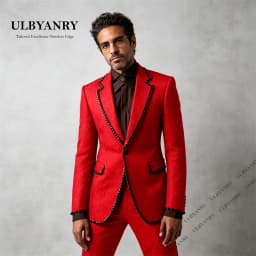 ULBYANRY Luxury Crystals Jacquard Suit Set for Men, Two Pieces One Button Slim Fitting Suit Jacket Pants Custom Fitting Tuxedo