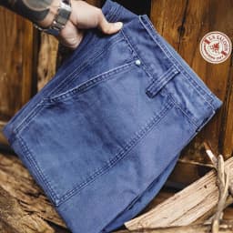 Maden Men‘s Vintage Washed Denim Jeans Blue Cotton Canvas Workwear Zipper Pants Loose Fit Casual Trousers for Spring and Autum