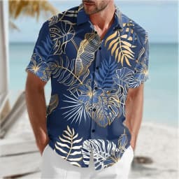 Men's Palm Leaf Tropical Plants Summer Hawaiian Shirt Button Up Shirt Aloha Shirt Short Sleeve Hawaiian Vacation Beach Wear