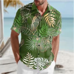 Men's Palm Leaf Tropical Plants Summer Hawaiian Shirt Button Up Shirt Aloha Shirt Short Sleeve Hawaiian Vacation Beach Wear