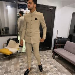 Skinny Biege Men Suit Single Breasted High Quality Stand-up Collar Business Formal Occasion Male Clothing Stylish Daily