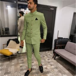 Skinny Biege Men Suit Single Breasted High Quality Stand-up Collar Business Formal Occasion Male Clothing Stylish Daily