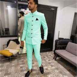 Skinny Biege Men Suit Single Breasted High Quality Stand-up Collar Business Formal Occasion Male Clothing Stylish Daily