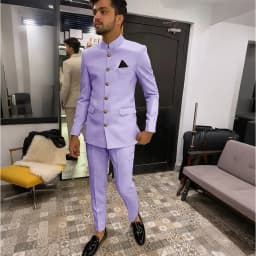 Skinny Biege Men Suit Single Breasted High Quality Stand-up Collar Business Formal Occasion Male Clothing Stylish Daily