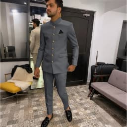 Skinny Biege Men Suit Single Breasted High Quality Stand-up Collar Business Formal Occasion Male Clothing Stylish Daily