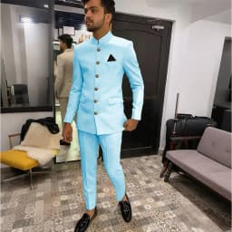 Skinny Biege Men Suit Single Breasted High Quality Stand-up Collar Business Formal Occasion Male Clothing Stylish Daily