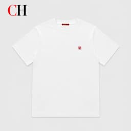 CH Mens Simple Round Neck Hidden Crest Embroidery Regular Fit Short Sleeve Tee Everyday Matching Wear