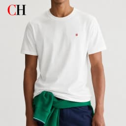 CH Mens Simple Round Neck Hidden Crest Embroidery Regular Fit Short Sleeve Tee Everyday Matching Wear