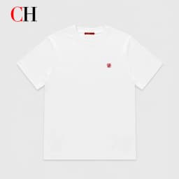 CH Mens Simple Round Neck Hidden Crest Embroidery Regular Fit Short Sleeve Tee Everyday Matching Wear