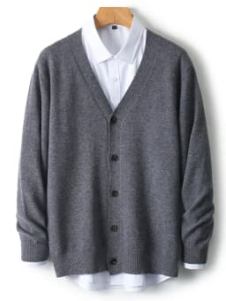 Men's Autumn Winter 100% Merino Wool Knitted Sweater V-Neck Casual Loose Cardigan Warm Comfortable Solid Basic Clothing Tops