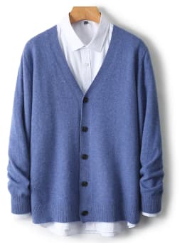 Men's Autumn Winter 100% Merino Wool Knitted Sweater V-Neck Casual Loose Cardigan Warm Comfortable Solid Basic Clothing Tops