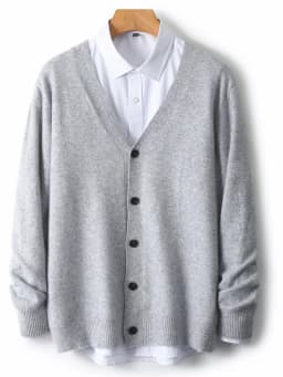 Men's Autumn Winter 100% Merino Wool Knitted Sweater V-Neck Casual Loose Cardigan Warm Comfortable Solid Basic Clothing Tops