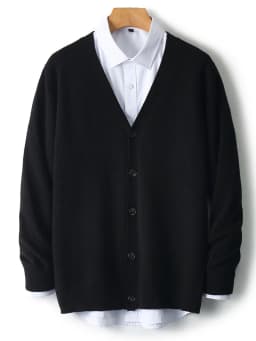 Men's Autumn Winter 100% Merino Wool Knitted Sweater V-Neck Casual Loose Cardigan Warm Comfortable Solid Basic Clothing Tops
