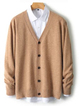 Men's Autumn Winter 100% Merino Wool Knitted Sweater V-Neck Casual Loose Cardigan Warm Comfortable Solid Basic Clothing Tops