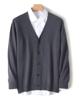 Men's Autumn Winter 100% Merino Wool Knitted Sweater V-Neck Casual Loose Cardigan Warm Comfortable Solid Basic Clothing Tops