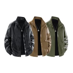 New Men's Outdoor High-quality Fashion Trend Imitation Leather Jacket Versatile for Autumn Winter Breathable and Warm Top
