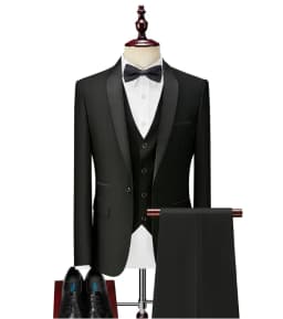 Black White Men Autumn Wedding Party Three Pieces Set Large Size Male Blazer Coat Pants and Vest Fashion Slim Fit Suit