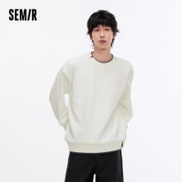 Semir Hoodie Men Color Block Fake Two Piece 2025 Autumn New Textured Letter Jacquard Casual Top