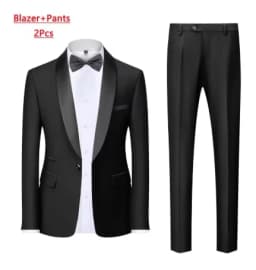 Black Men Autumn Wedding Party Three Pieces Set Large Size Male Blazer Coat Pants and Vest Fashion Slim Fit Suit
