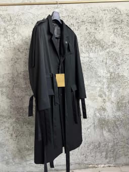 TOP-YAMAMOTO Japanese retro suit trench coat, lapel single-breasted mid-length classic coat for men