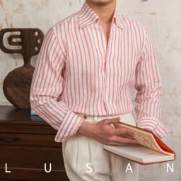 Summer 100 Linen One-piece Collar Striped Long-sleeved Shirt Lightweight Breathable Outdoor Shirt for Men