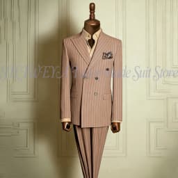 Classic Men's Stripe Suits Slim Fit Formal Tuxedos Double Breasted Groom Wear For Wedding Peaked Lapel Customize Jacket+Pants