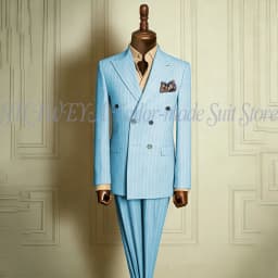 Classic Men's Stripe Suits Slim Fit Formal Tuxedos Double Breasted Groom Wear For Wedding Peaked Lapel Customize Jacket+Pants