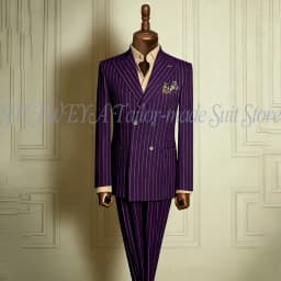 Classic Men's Stripe Suits Slim Fit Formal Tuxedos Double Breasted Groom Wear For Wedding Peaked Lapel Customize Jacket+Pants