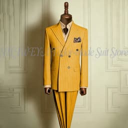Classic Men's Stripe Suits Slim Fit Formal Tuxedos Double Breasted Groom Wear For Wedding Peaked Lapel Customize Jacket+Pants