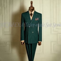 Classic Men's Stripe Suits Slim Fit Formal Tuxedos Double Breasted Groom Wear For Wedding Peaked Lapel Customize Jacket+Pants
