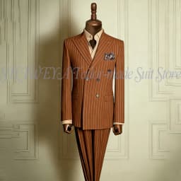 Classic Men's Stripe Suits Slim Fit Formal Tuxedos Double Breasted Groom Wear For Wedding Peaked Lapel Customize Jacket+Pants