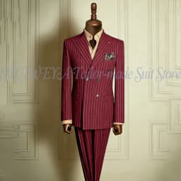 Classic Men's Stripe Suits Slim Fit Formal Tuxedos Double Breasted Groom Wear For Wedding Peaked Lapel Customize Jacket+Pants