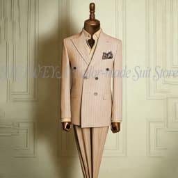 Classic Men's Stripe Suits Slim Fit Formal Tuxedos Double Breasted Groom Wear For Wedding Peaked Lapel Customize Jacket+Pants