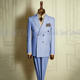 Classic Men's Stripe Suits Slim Fit Formal Tuxedos Double Breasted Groom Wear For Wedding Peaked Lapel Customize Jacket+Pants