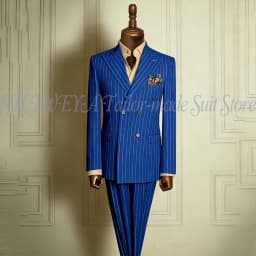 Classic Men's Stripe Suits Slim Fit Formal Tuxedos Double Breasted Groom Wear For Wedding Peaked Lapel Customize Jacket+Pants