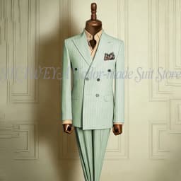 Classic Men's Stripe Suits Slim Fit Formal Tuxedos Double Breasted Groom Wear For Wedding Peaked Lapel Customize Jacket+Pants