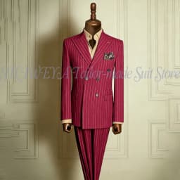 Classic Men's Stripe Suits Slim Fit Formal Tuxedos Double Breasted Groom Wear For Wedding Peaked Lapel Customize Jacket+Pants