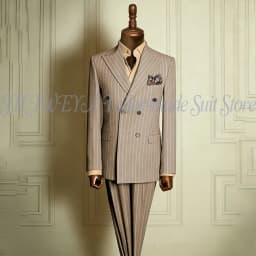 Classic Men's Stripe Suits Slim Fit Formal Tuxedos Double Breasted Groom Wear For Wedding Peaked Lapel Customize Jacket+Pants