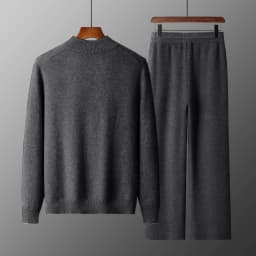 Classy Man 100% Merino Wool Sweater & Trousers Set Autumn Winter Thick Warm Zipper Cardigan Jacket Wide Leg Pants Two Pieces Set