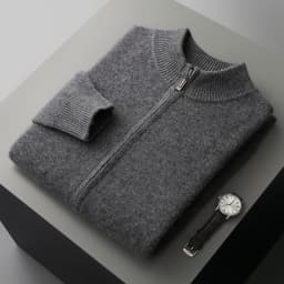 Classy Man 100% Merino Wool Sweater & Trousers Set Autumn Winter Thick Warm Zipper Cardigan Jacket Wide Leg Pants Two Pieces Set