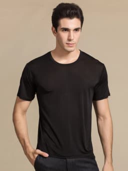 SuyaDream Men T shirt 100%Natural Silk O neck Short Sleeved Chic Solid Tee 2026 New Spring Summer Top White