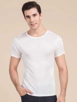 SuyaDream Men T shirt 100%Natural Silk O neck Short Sleeved Chic Solid Tee 2026 New Spring Summer Top White
