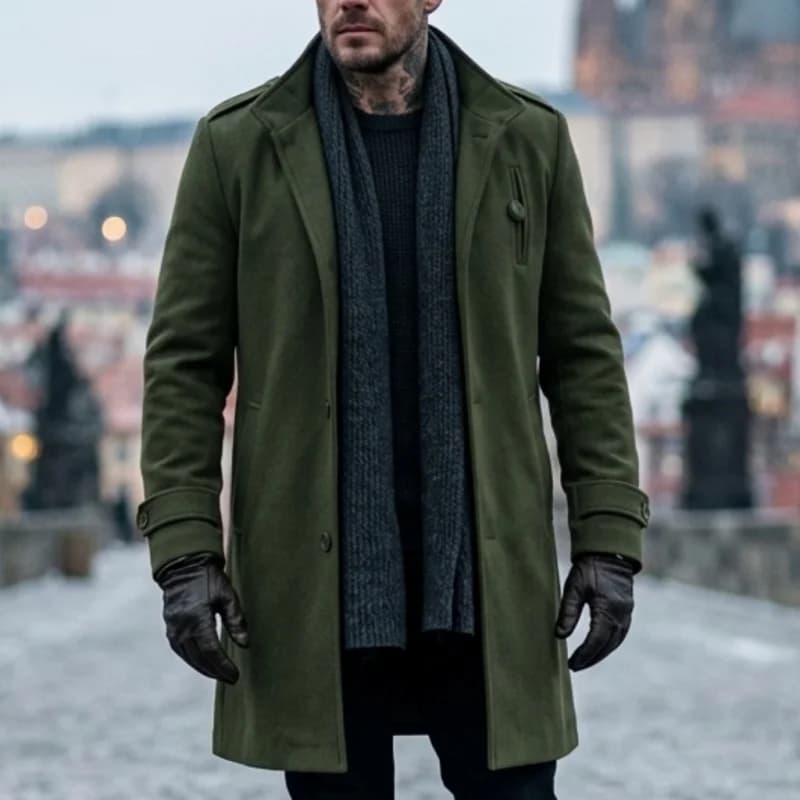 New Winter Men's Epauletted Trench Coat Business Casual Long Jacket Blazer-Style Commuter-Friendly Daily Outerwear [Modern Fit]
