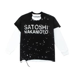 Satoshi Nakamoto T-shirt Long Sleeve Men's Women's Street Ripped Loose Washed Hip Hop Letter Print Tshirts 2 Pieces Wear