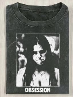 Vintage OBSESSION Movie 230G Washed T-Shirt, Frowning Nikki Graphic Washed T-Shirt, Gothic Horror Washed T-Shirt