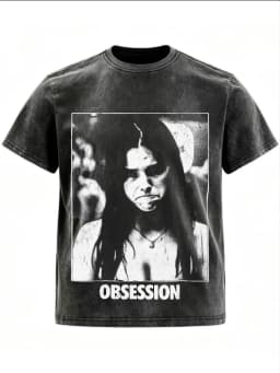 Vintage OBSESSION Movie 230G Washed T-Shirt, Frowning Nikki Graphic Washed T-Shirt, Gothic Horror Washed T-Shirt