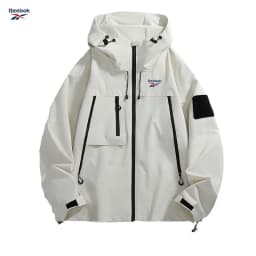 Reebok Men's Hooded Jacket, Black Waterproof Sliding Windproof Coat, Multi-Zip Design Camping Loose-Fitting Softshell Hiking Jac