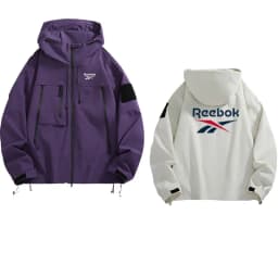 Reebok Men's Hooded Jacket, Black Waterproof Sliding Windproof Coat, Multi-Zip Design Camping Loose-Fitting Softshell Hiking Jac
